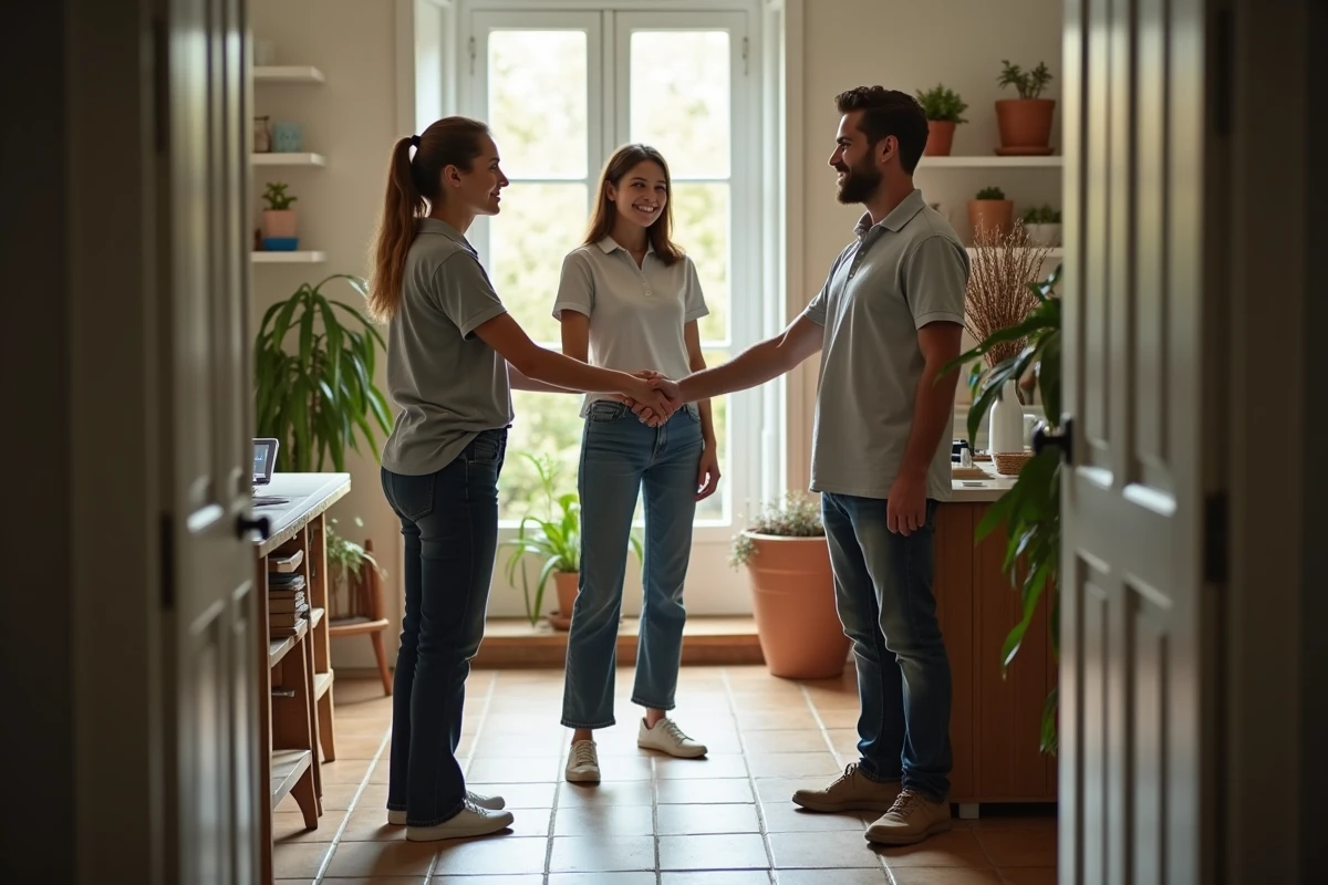 Jeune femme artisan serrant la main d