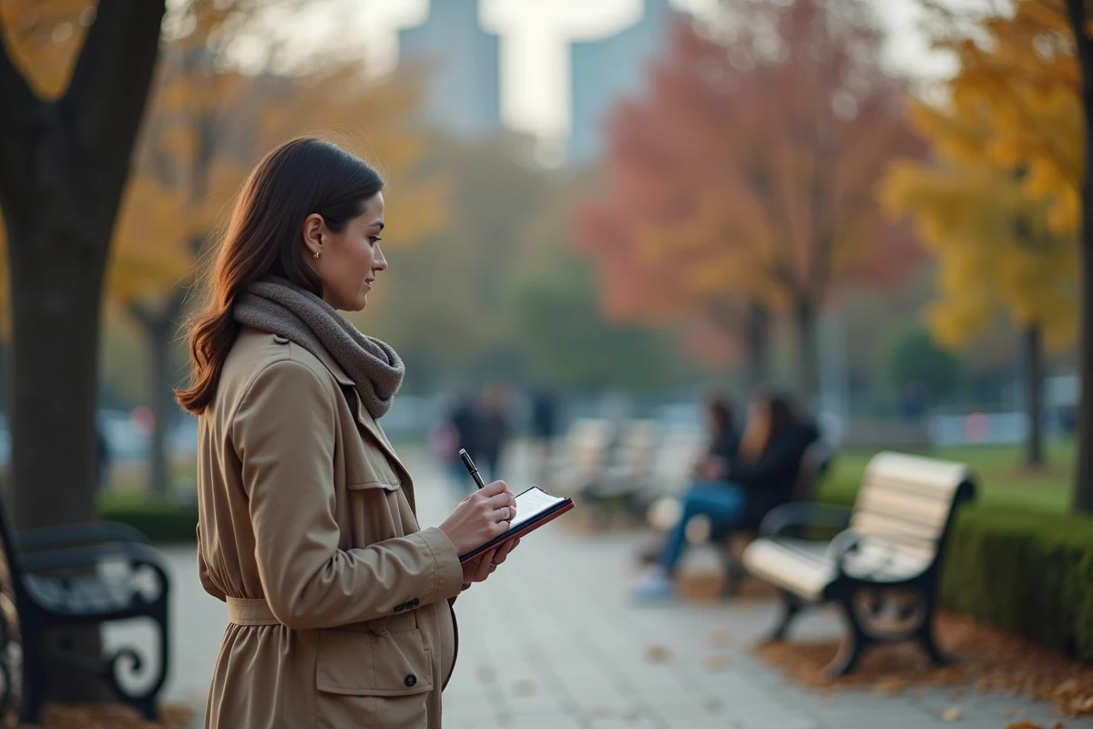 Femme enceinte discutant dans un parc urbain