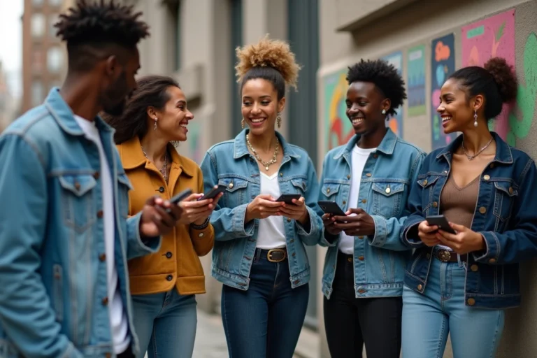 Groupe de jeunes adultes divers en rue urbaine colorée